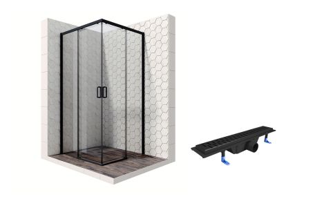 Душевой уголок Ambassador Queen Black 11011204-ST3, квадратный, линейный трап, 100х100