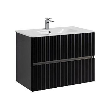 ELEGANT База под раковину подвесная с двумя выкатными ящиками, с LED подсветкой ручек. Чёрный матовый, 770x469x550 AM-ELEGANT-800-2C-SO-NM-LED
