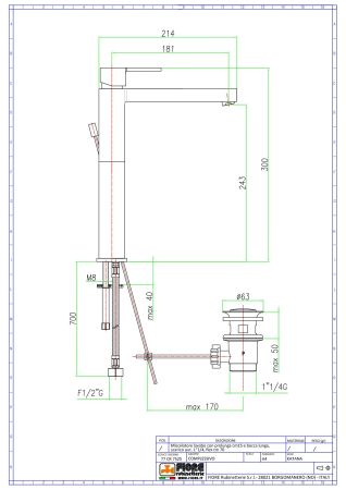 Fiore Katana, высокий однорычажный смеситель для раковины с донным клапаном, цвет хром