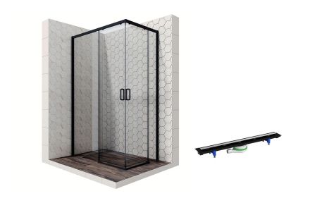 Душевой уголок Ambassador Queen Black 11011205L-PR2, прямоугольный, линейный трап, 120х80