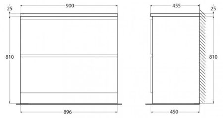 ALBANO База под раковину напольная с двумя выкатными ящиками, Bianco Lucido, 900x450x810, ALBANO-900-2C-PIA-BL, артикул ALBANO-900-2C-PIA-BL