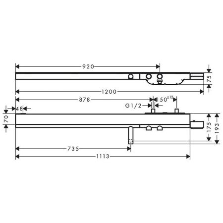 AX Showers Настенный термостат для ванны, с полкой 1113х70мм, 2 потреб., цвет: шлифованный никель, артикул 45421820