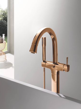 Смеситель для ванны GROHE Grandera с душевым гарнитуром, верхняя монтажная часть, напольный монтаж, теплый закат глянец (23318DA0)