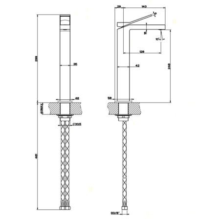 Gessi Rettangolo K Смеситель для раковины на 1 отверстие, излив 128мм, цвет: хром, артикул 53006#031