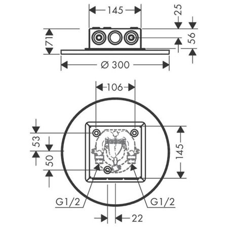 AX ShowerSolution Верхний душ, Ø 300мм, 2jet, потолочный монтаж, цвет: хром