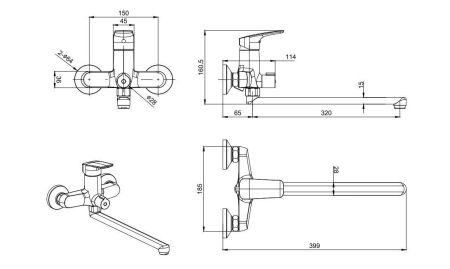 Смеситель для ванны с длинным изливом AQUATEK AQ1042CR ВЕГА, артикул AQ1042CR