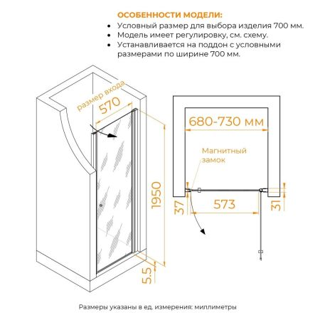 Душевая дверь RGW PA-03B NEW (Тонированное, 700), артикул 54080307-34