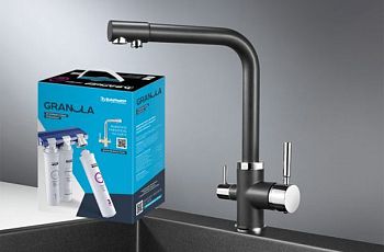 Комплект кухонный смеситель Granula 2015 Чёрный + Фильтр Granula (2015 Чёрный+АКС-002)