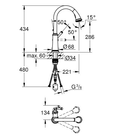 Смеситель для кухни GROHE Gloucester, C-образный высокий выдвижной излив, хром (30422000), артикул 30422000