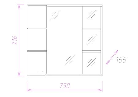 Шкаф-зеркало Onika Стиль 75 белый/ясень шимо, левый, с подсветкой