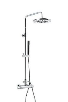 Emmevi, душевая колонна из латуни, регулируемая по высоте 80,6-123,6 см: с термостатом и круглым антикальковым верхним душем 24 см, цвет хром