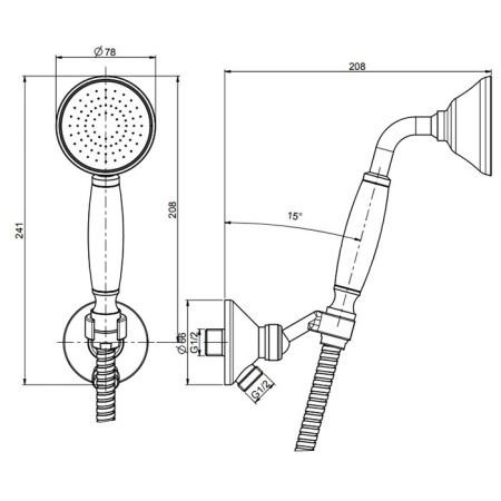 FIMA|Carlo Frattini Wellness Душевой комплект с ручным душем, держателем с выпуском и металлическим шлангом 1500 мм., цвет хром FIMA|Carlo Frattini Wellness Душевой комплект с ручным душем, держателем с выпуском и металлическим шлангом 1500 мм., цвет хром