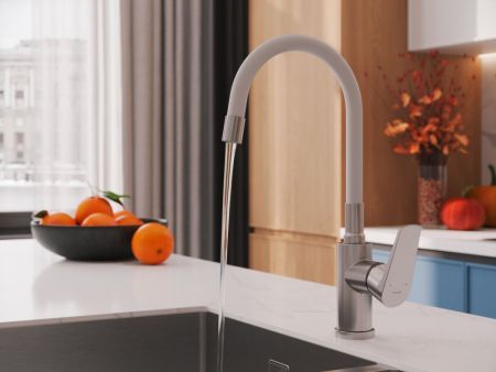 Смеситель для кухни Cersanit MODUO однорычажный с гибким изливом белый (68232), артикул 68232