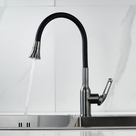 Смеситель для кухни с гибким изливом Raffine F303T-3, оружейная сталь