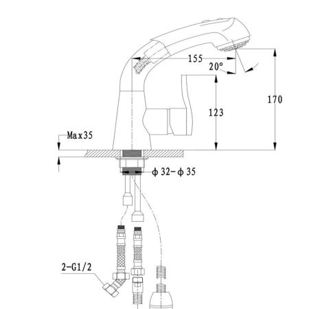 Смеситель для кухни с выдвижным изливом и режимом душ GranFest 3773, серый