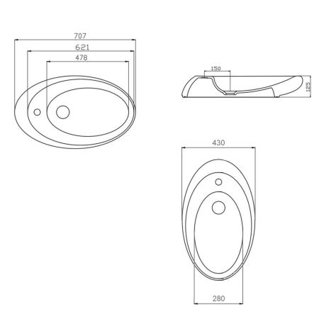 Умывальник GURAL Arya 70х43 накладной