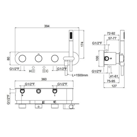 Carimali ILTONDO Внешняя часть Скрытый горизонтальный смеситель c держателем длядуша держателем, 4 выхода. хром, артикул 21948EST/A-CR