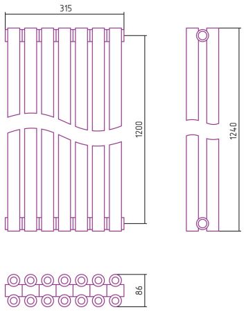 Отопительный радиатор ЭСТЕТ-00 н/ж 1200х315 / 7 сек (Состаренная БРОНЗА), артикул 05-0332-1207