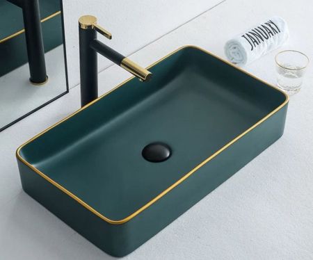 Раковина-чаша Bronze de Luxe 60 1061 Зеленая с золотым ободом