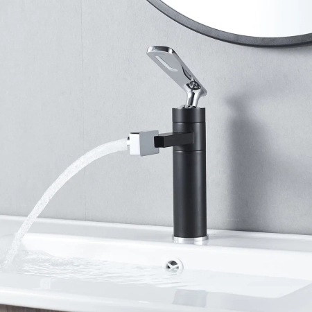 Смеситель для раковины с поворотным носиком Shevanik S6601H, черный/хром, артикул S6601H