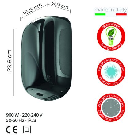 Gedy Alize, электрическая сушилка для рук Eco-Jet с фотоэлементом, цвет черный, артикул 2455(14)