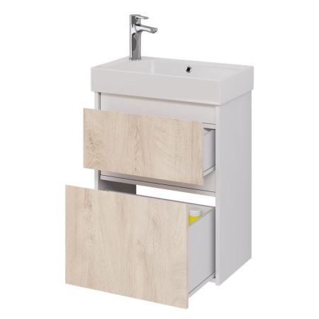 Тумба с раковиной подвесная Dreja Slim 55 см, белый/дуб кантри, артикул 99-0500-com