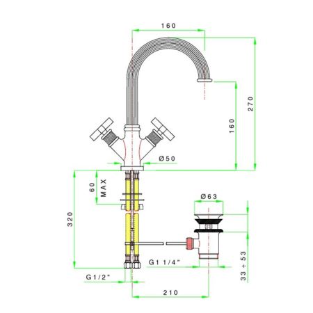 Nicolazzi Pantheon  Смеситель для  раковины, излив 160 мм, с донным клапаном,цвет хром
