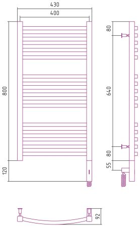 Полотенцесушитель электрический АРКУС 3.0 800х400 МЭМ правый (Матовое золото), артикул 032-5705-8040