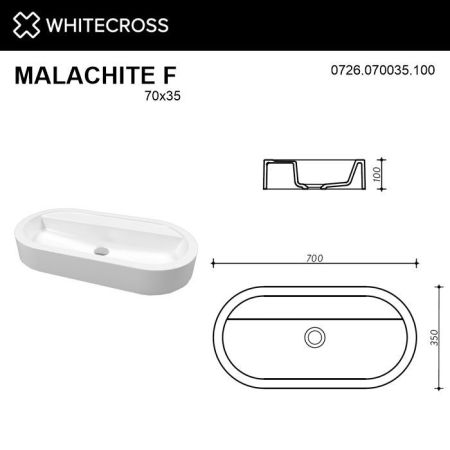 Умывальник WHITECROSS Malachite F 70x35 (белый глянец) иск. камень