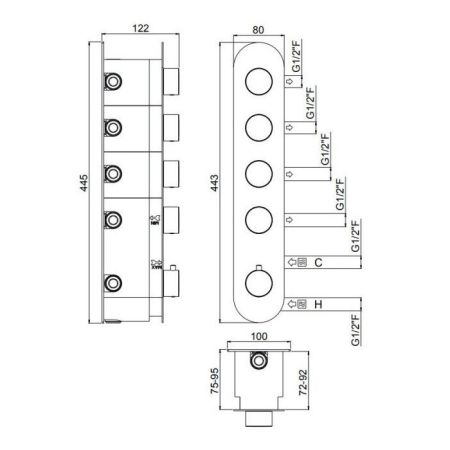 Carimali Встраиваемая часть для термостатического смесителя 4 выхода G 1/2’’, установка вертикальная, артикул W21048