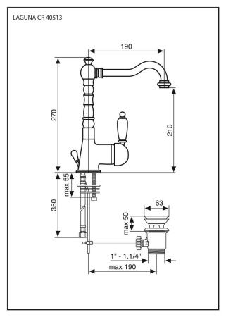 Смеситель Laguna с донным клапаном для раковины, цвет хром-золото