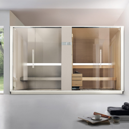 Effegibi Logica SH Сауна & Хаммам система, угловая DX, 373x171xh226см, отделка: Soft Sand, артикул LO 40 01 0004