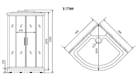 Душевая кабина Timo Lux T-7709 90x90 профиль Хром стекло прозрачное, артикул T-7709