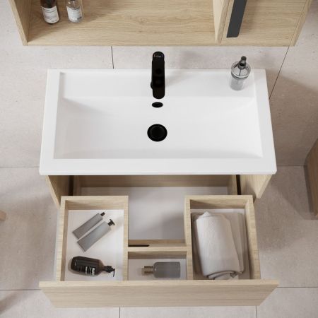 Тумба VIANT "Кёльн" 2 ящика подвесная светлое дерево 435х770х520 под раковину KIRFOST80 (Фостер 80) (VKEL80FOSD-T2YP), артикул VKEL80FOSD-T2YP