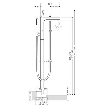 AX Citterio Смеситель для ванны , цвет сталь, артикул 39451800