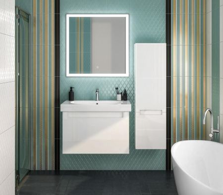 Пенал BUONGIORNO PLUS подвесной 130, белый глянцевый-дуб Кантри, артикул BGP.130\WHT