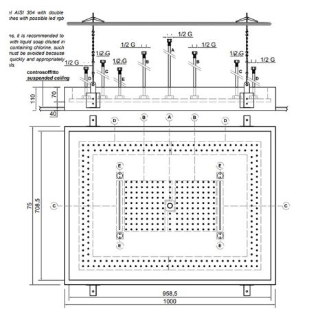 ANTONIO LUPI METEO Верхний душ 1000x750x110 мм., встраиваемый в потолок, двойной каскад, сплошная струя, распылители, полированная нержавеющая сталь
