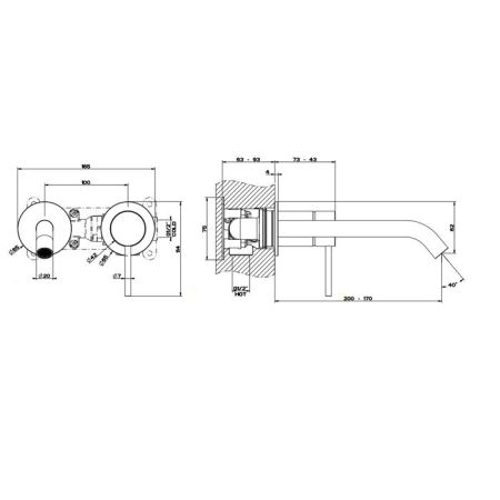 GESSI 316 Встраиваемый смеситель с изливом 200-170мм (внешние части), цвет: steel brushed