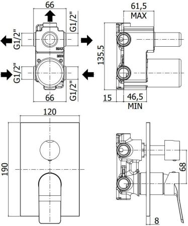 Смеситель для душа Paffoni Tilt TI019BO/M (с внутренней частью), артикул TI019BO/M