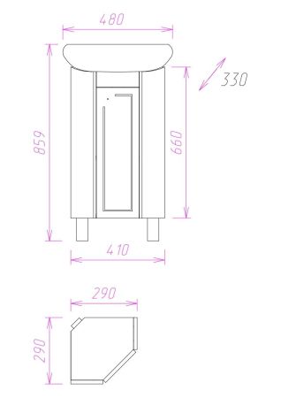 Тумба Onika Малютка 33 напольная, белая, угловая (ум. Радиан 33), артикул 103301