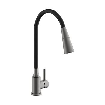 Смеситель для кухни с гибким изливом и режимом душ BELZ B74810-3, оружейная сталь