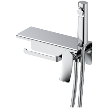 Смеситель с гигиенической лейкой, полочкой и держателем туалетной бумаги HAIBA хром (HB55553)