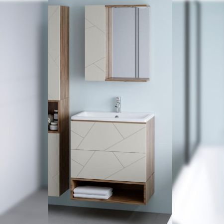 Комплект мебели для ванной Бриклаер КРИСТАЛЛ 70ZL, латте/дуб крафт табачный, артикул КРИСТАЛЛ 70ZL