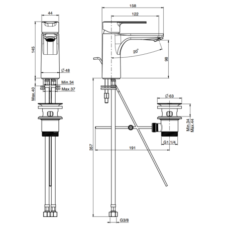 Смеситель для раковины, Fima Carlo Frattini, Mast, тип открывания воды-однорычажный, монтаж-на раковину/столешницу, отверстия для монтажа-1, высота, мм-146, вынос излива, мм-123, донный клапан-есть, тип подводки-гибкий, стандарт подвода воды-3/8", цвет-хр, артикул F3131CR
