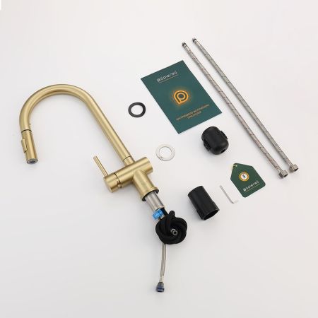 Смеситель для кухни с выдвижным изливом Splenka S204.49.03, золотой сатин
