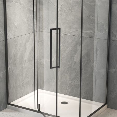 Душевой угол Veconi Rovigo RV-034B, 1100х700х1950 черный, стекло прозрачное, артикул RV034B-11070-01-C7