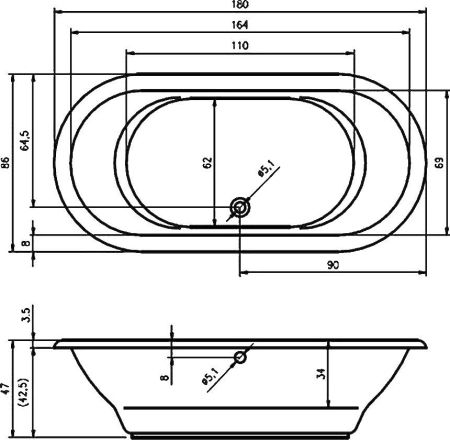 Ванна SETH (180 x 86 x 49)*, артикул BB2200500000000