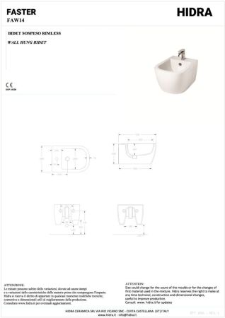 Hidra Faster, подвесное биде c крепежом, 53x36,5x28,5h см, цвет черный матовый, артикул FAW14/026