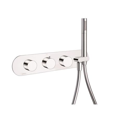 Смеситель для душа, Carimali, ILTONDO, на 4 выхода, тип открывания воды-вентильный, тип регулирования воды-термостатический картридж, монтаж-настенный встраиваемый, в комплекте-одноструйный душ Stick из латуни, шланговое подключение с держателем для ручно, артикул 21848EST/A-CR