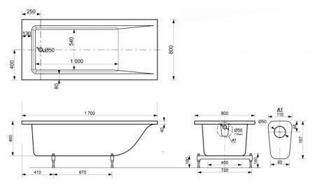 Ванна из искусственного камня Эстет Дельта 170x80 Белая, артикул ФР-00000655